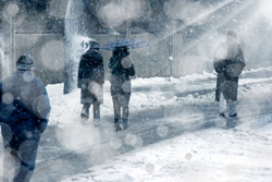 People walking in cold snowy weather